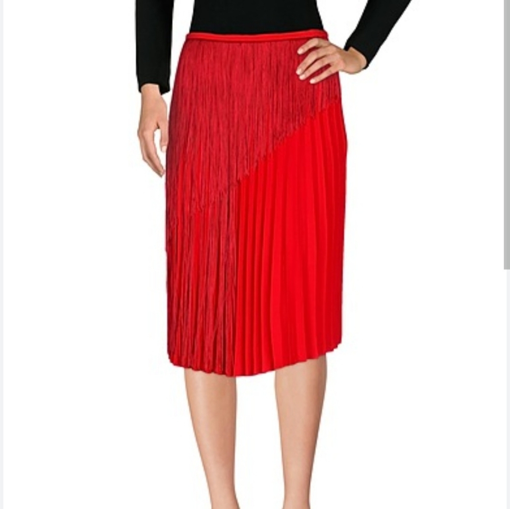 Red Knee-Length Pleated Pencil Skirt By Marco De Vincenzo